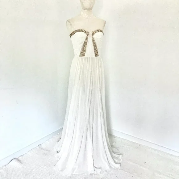 Rebecca Taylor Dress S/M Formal White Prom Wedding Hoco Debutante Maxi Long Gown - Picture 15 of 16
